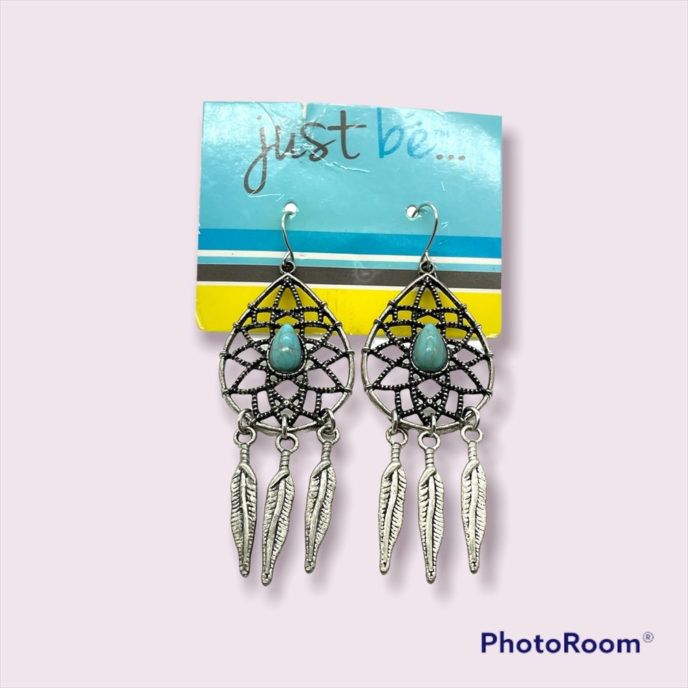 3/$20 🍀Just be Silver & Turquoise Dream Catcher Dangle Earrings